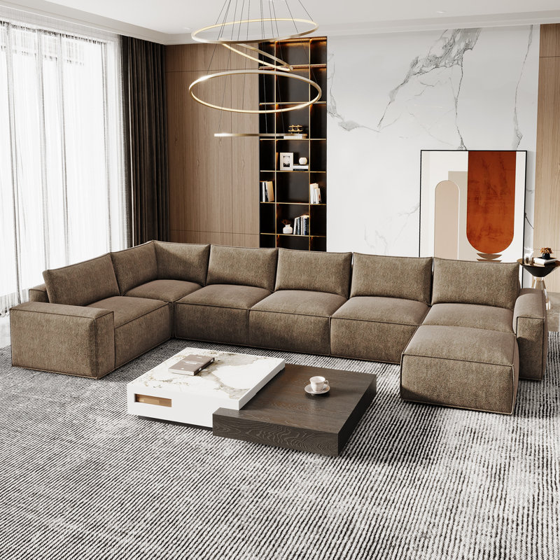 Chenille Boneless Modular Compression Sofa Sectional Sofa, Coffee Chenille