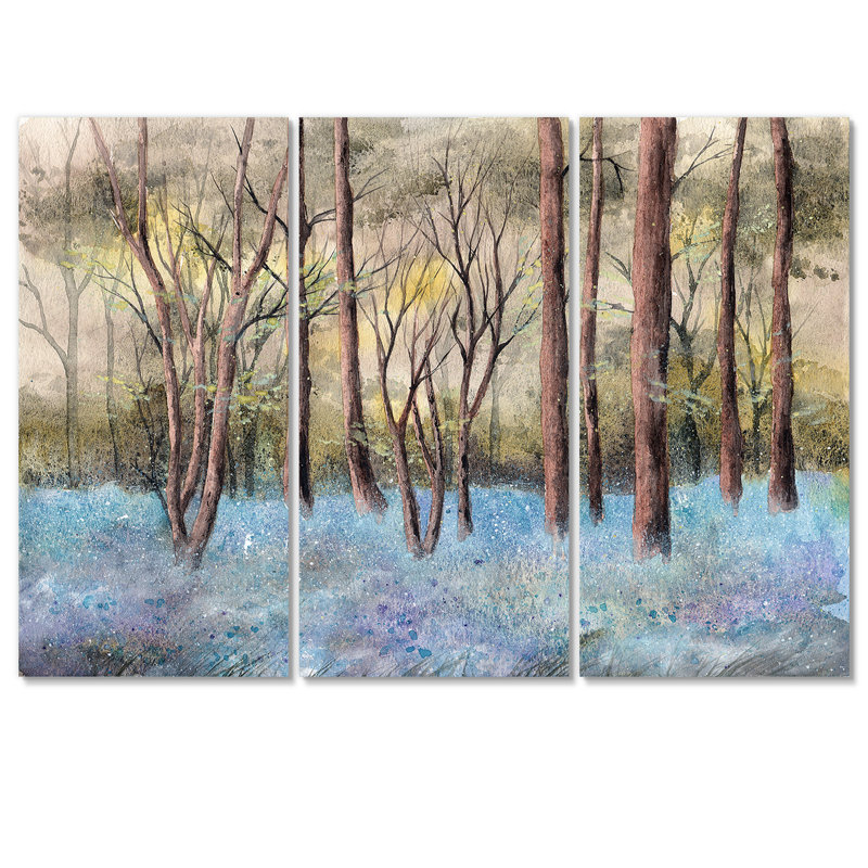 «Green Forest with Tall Trees And A Bluebell Glade», reproduction d'art sur toile traditionnelle, H 28 po x l 36 po x P 1 po