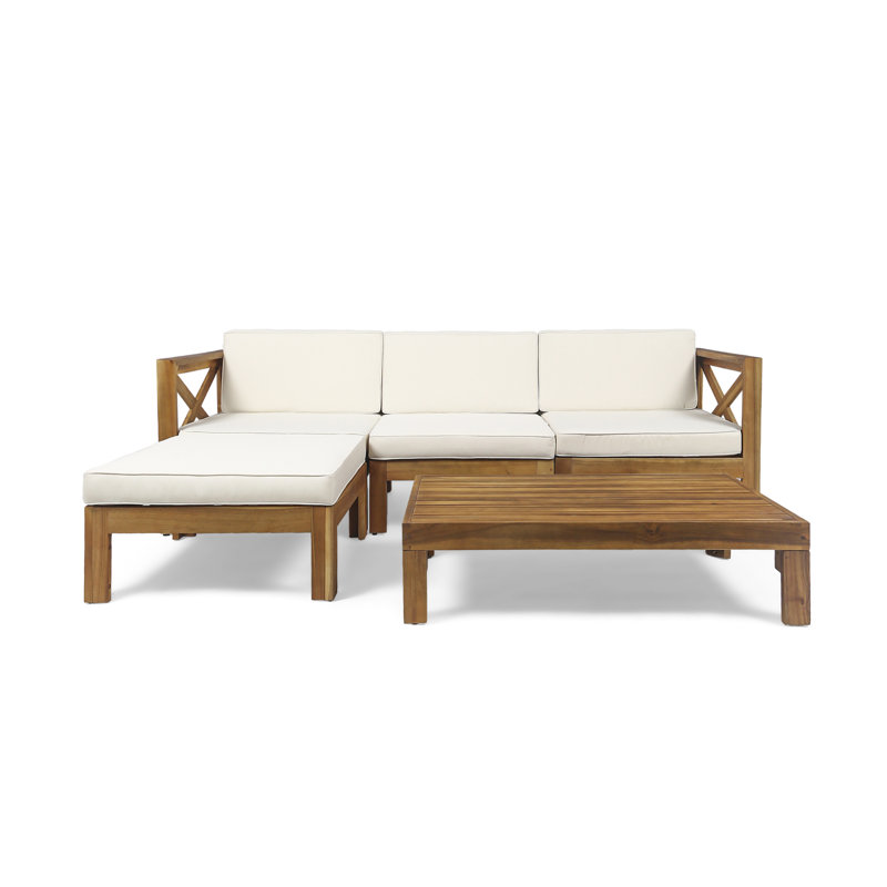 Ensemble de conversation modulaire avec coussins 5 pièces Barcomb, Structure teck / coussin beige