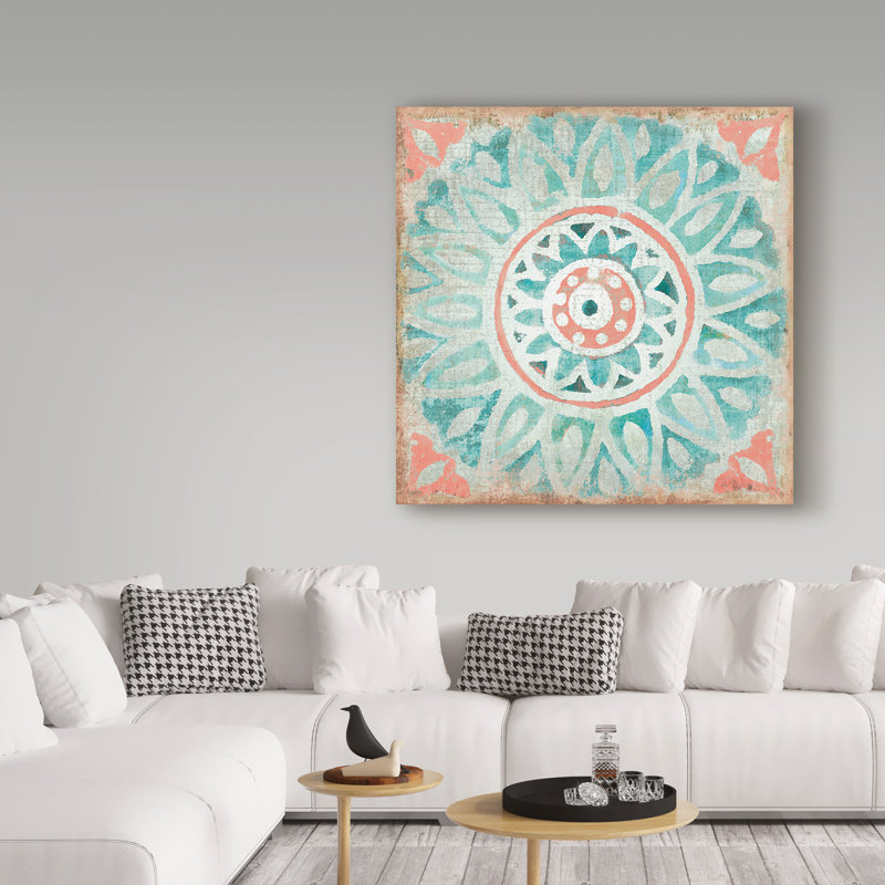«Ocean Tales Tile VII Coral», reproduction de peinture acrylique sur toile tendue, H 14 po x l 14 po x P 2 po