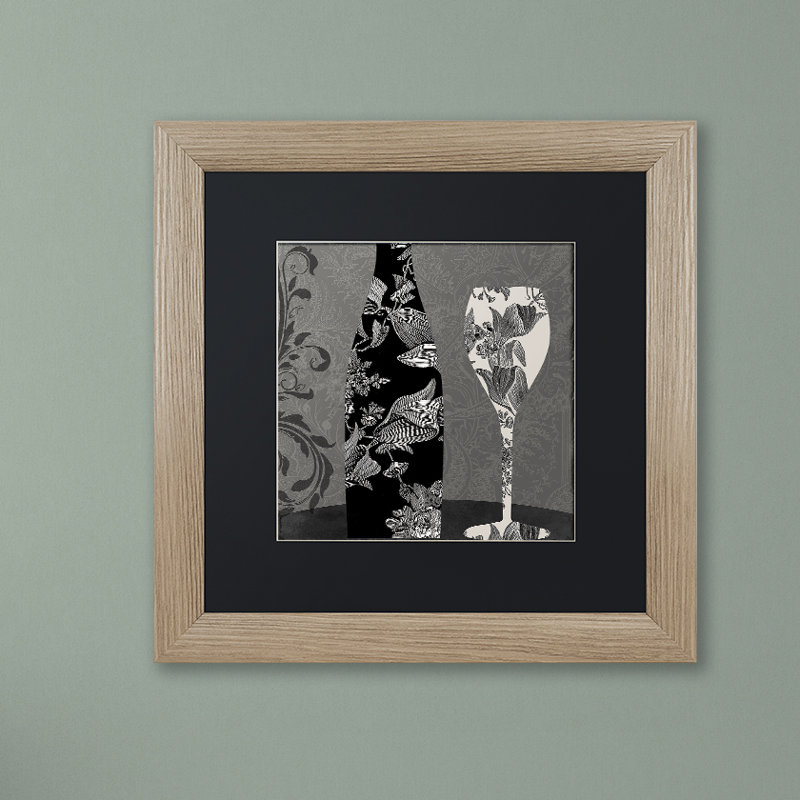 «Vin Elegant II» par Color Bakery, impression encadrée, Noir, H 16 po x l 16 po, Toile avec cadre argenté
