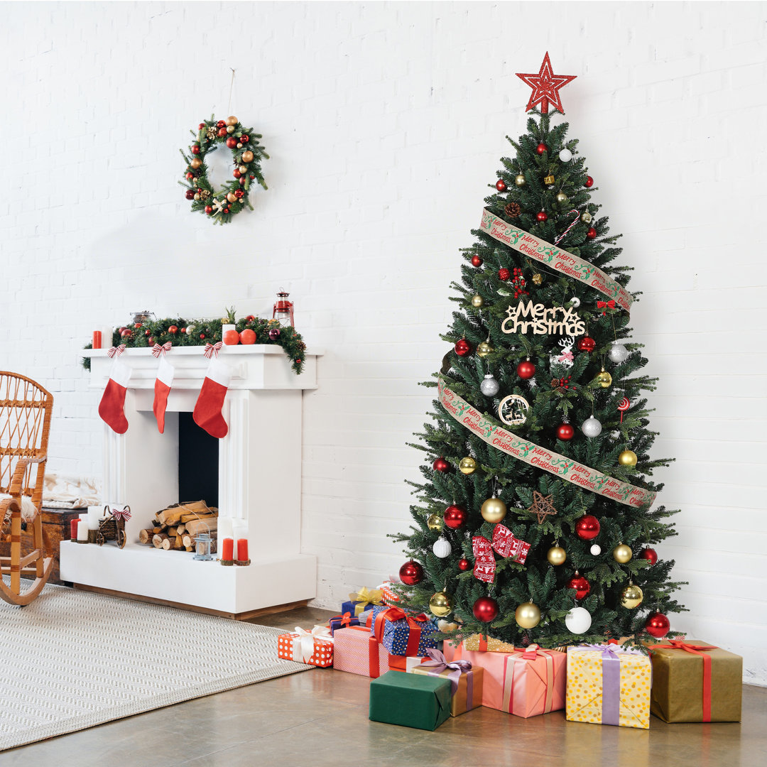5ft/6ft/7ft Artificial Christmas Tree, 7-Layer Realistic Pine Needles, Sturdy Metal Stand, Indoor/Outdoor Holiday Decor