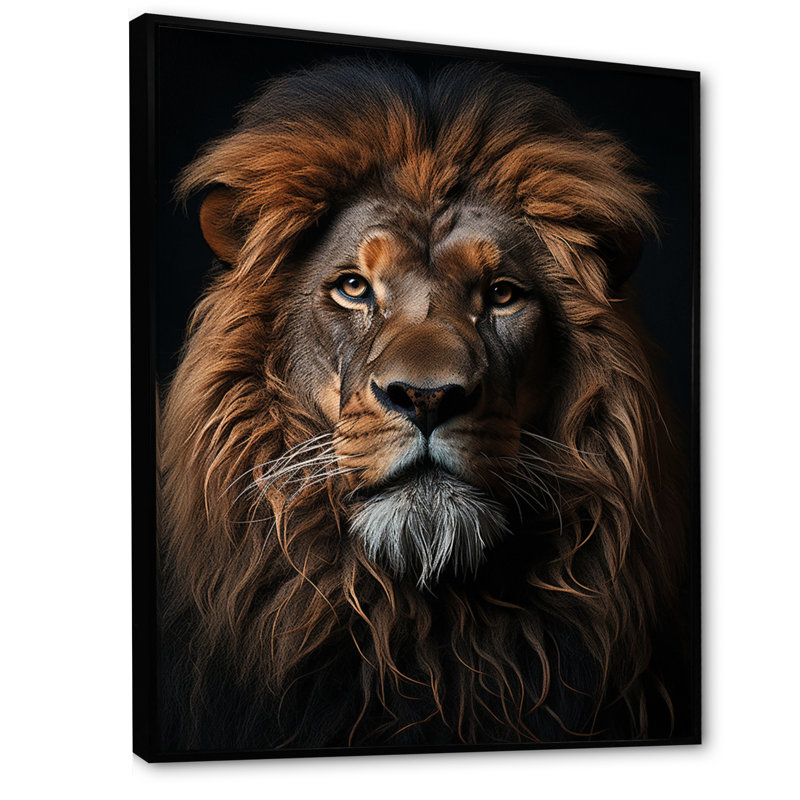 Portrait d'un roi lion royal sur toile, H 20 po x l 12 po x P 1 po, Cadre flottant noir