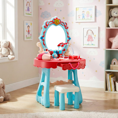Kids Vanity Set with Mirror and Blowdryer, Light, Music, 15 Accessories