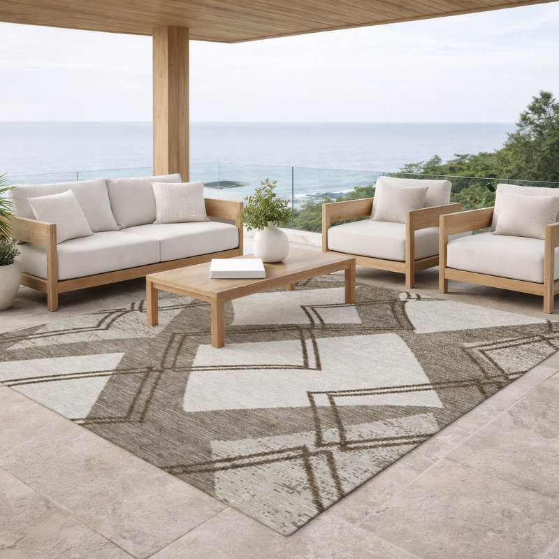 Machine Washable Indoor/Outdoor Chantille ACN2909 Geometric Rug, 3' x 5', Linen