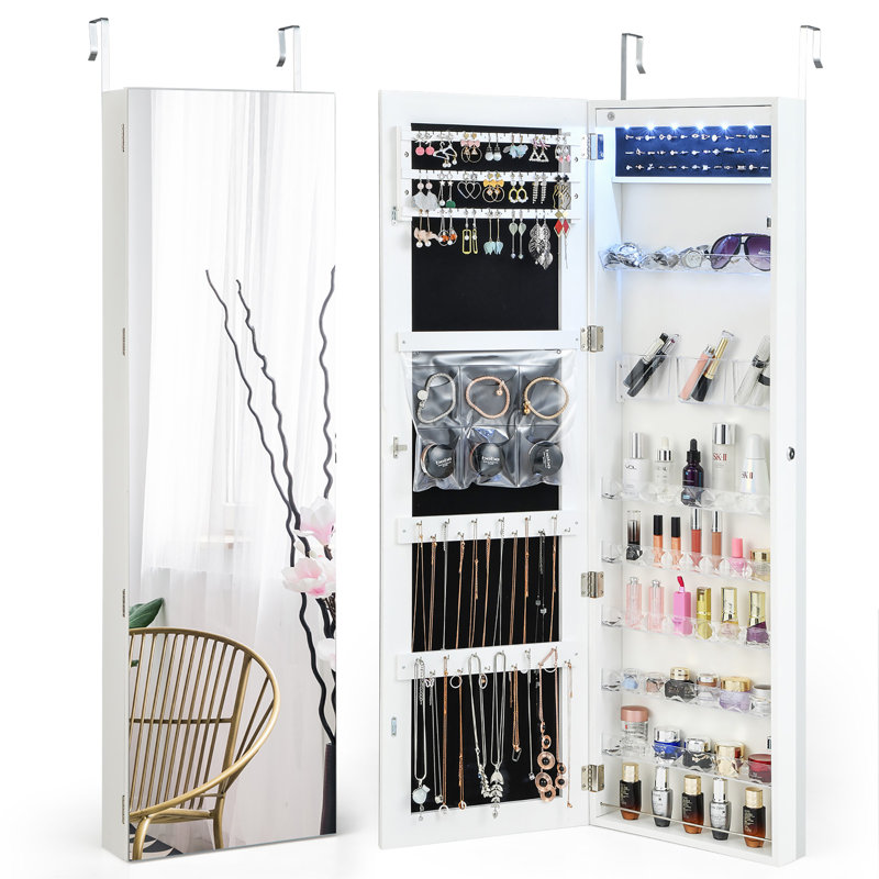 Armoire à bijoux avec miroir Mahalingam, Blanc