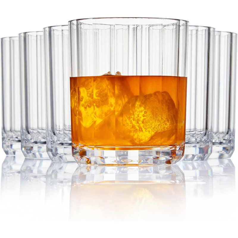 Verres à boire en plastique transparent à facettes réutilisables (ensemble de 6) verres à whisky 14 oz | Gobelets sans BPA, fabriqués | Lavable au lave-vaisselle