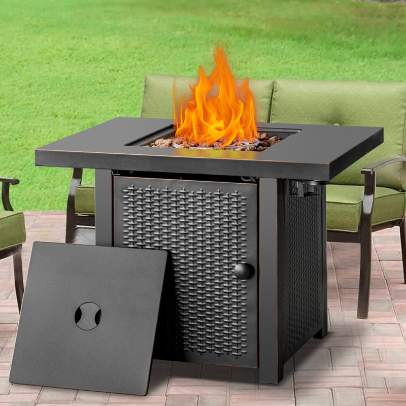 32''Lx 24 '' W Propane Outdoor Fire Pit Table With 2 Drink Holders &Lid
