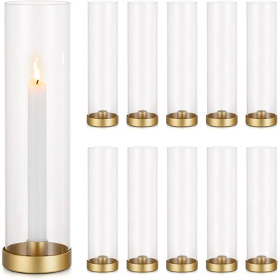 Set Of 10 Gold Glass Hurricane Candle Holders