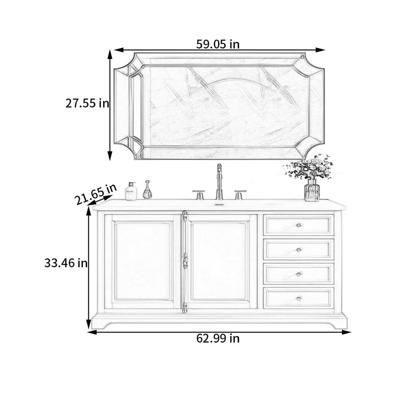Armoire de salle de bain American Modern, H 33,46 po x l 62,99 po x P 21,65 po