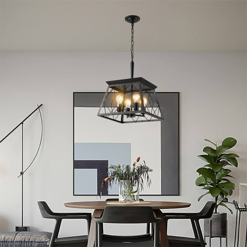 Lustre suspendu industriel 16 lumières à 4 lumières, cage moderne en métal, luminaire suspendu réglable pour la salle à manger, la cuisine et le salon (sans ampoules)