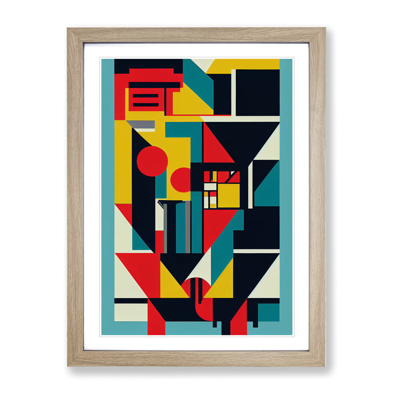 Bauhaus Abstract Art No.4 - Single Picture Frame Print, 64cm H x 46cm W x 2cm D, Oak Framed