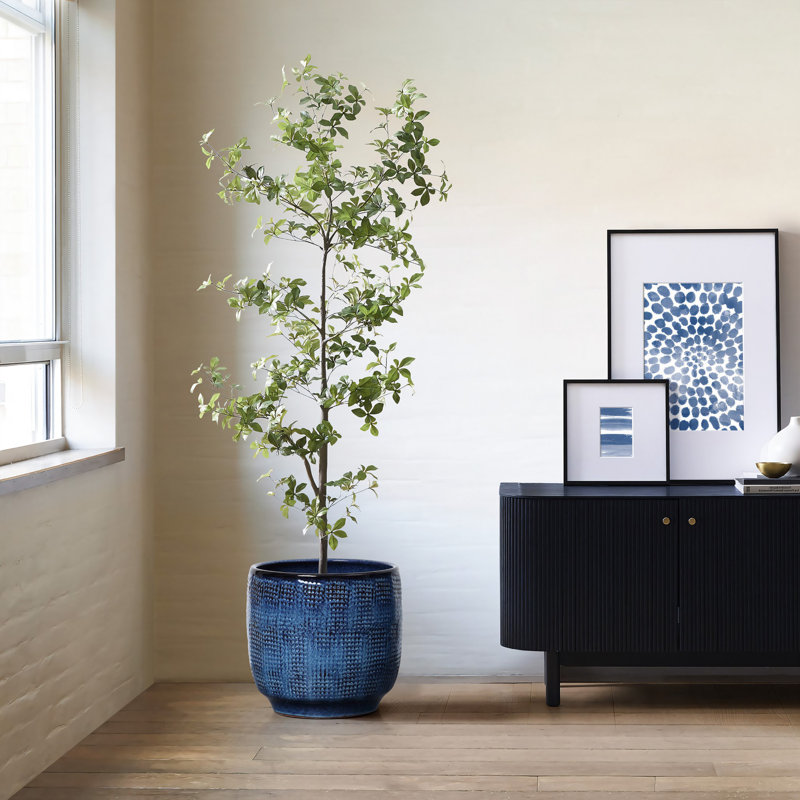 Pot à fleurs rond en céramique Ocean, Bleu, H 11,22 po x l 12 po x P 12 po