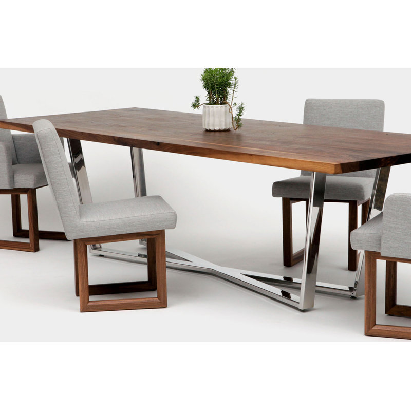 Gax Walnut Wood Dining Table, 36" W x 108" L, Polished Stainless Steel