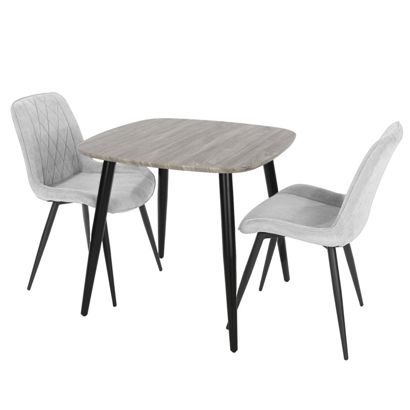 Aspen 3-Piece Casual Dining Set - Square Dining Table & Two Upholstered Diamond Fabric Chairs, Grey, Grey Oak