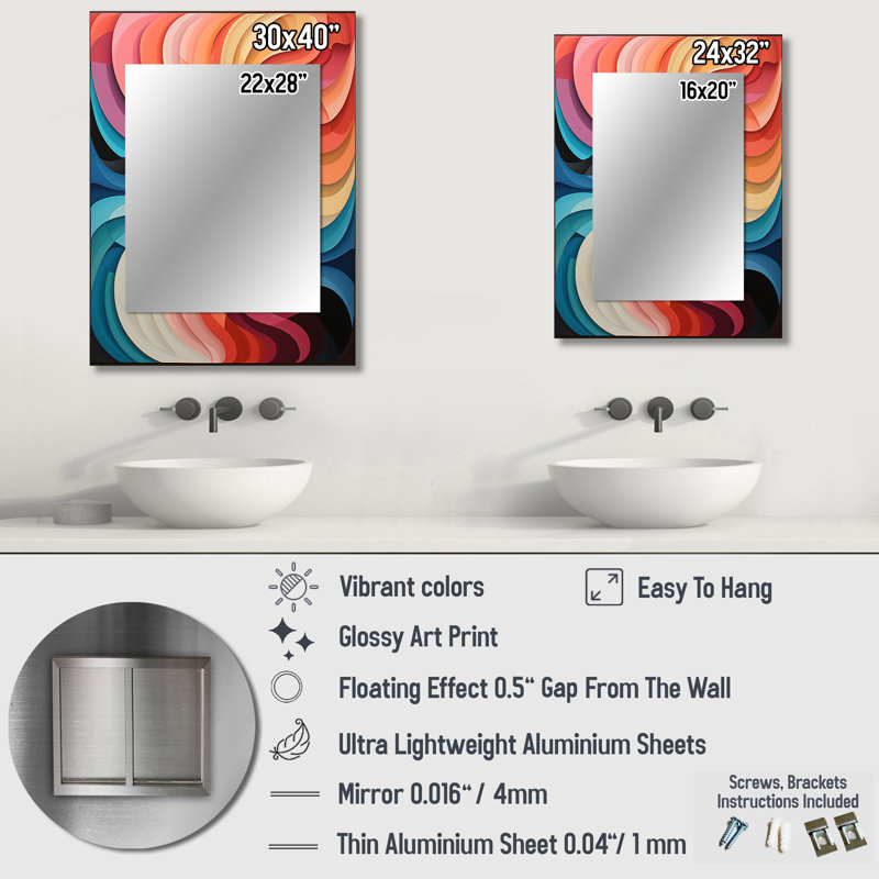 Opt Art Chromatic Elixir VIII - Op Art Large Wall Mirror, Modern Decorative Mirror, Printed Metal Art, 32" x 24"