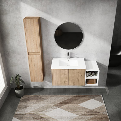 Meuble-lavabo de 42 po avec lavabo en résine et tiroir latéral - option de rangement moderne et fonctionnel