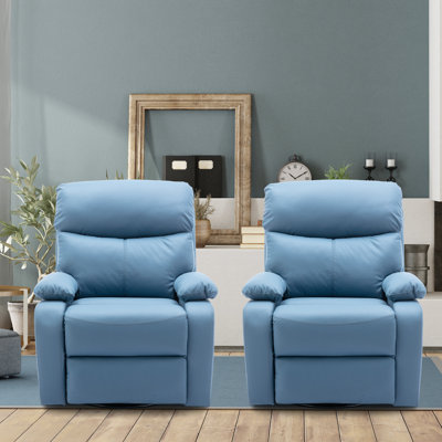 Bruneta 30.2''wide Faux Leather Swivel Rocker Recliner(set Of 2)-Blue