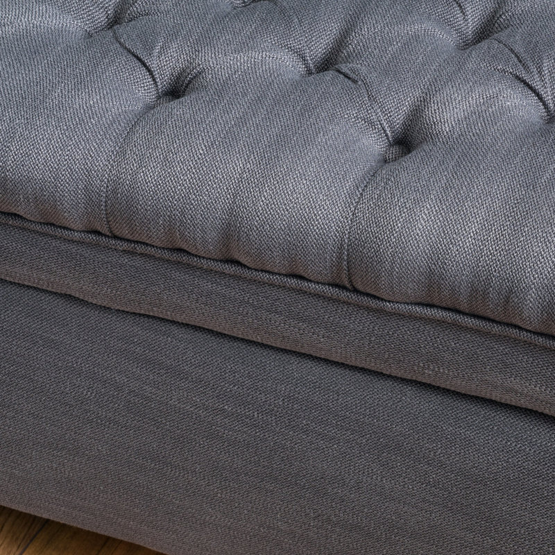 Rhya Storage Bench, 50 Inch Button Tufted Plush Seat, Soft Gray Fabric, Gray