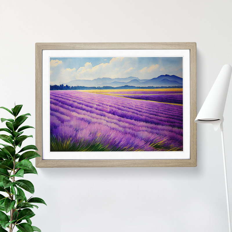 Watercolour Lavender Field Vol.4 - Single Picture Frame Print, 34cm H x 46cm W x 2cm D, Oak
