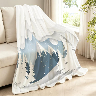 Jeté en molleton blanc ultra doux en flanelle, imprimé montagnes et nature