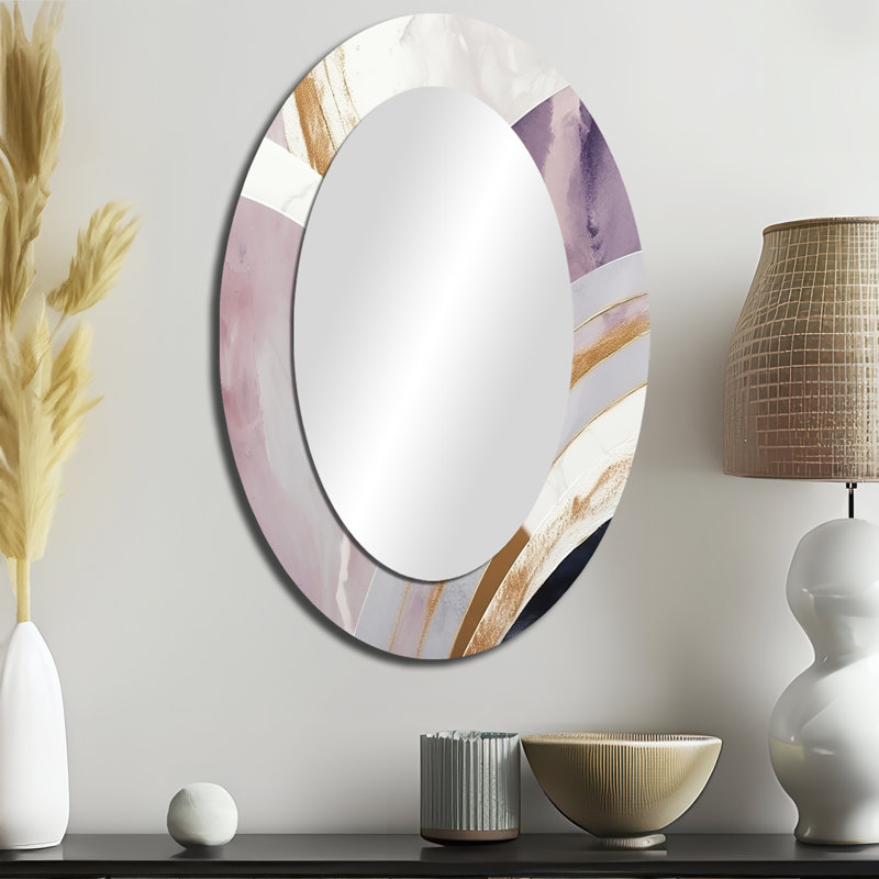 Grand miroir mural ovale en métal rose et blanc Marble Medley III, 36 po x 24 po