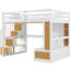 Lit mezzanine double avec bureau, tablettes, tiroirs