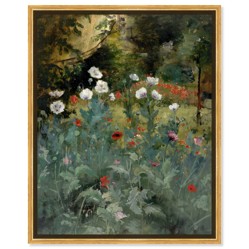 «Poppies Canvas Vintage Farmhouse Wall Art» par Art Remedy, Cadre argenté, H 46 po x l 37 po