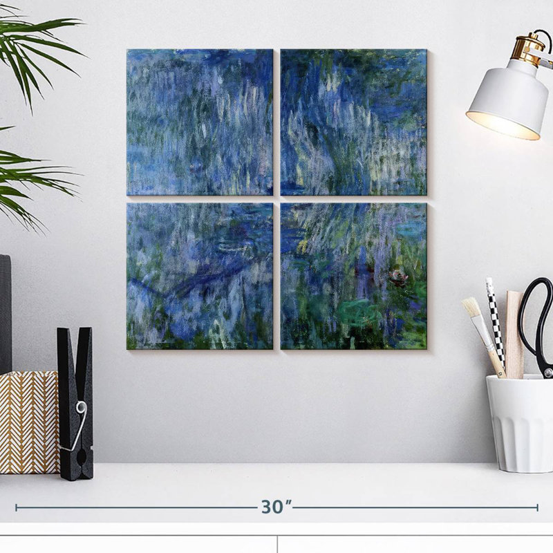 Waterlilies And Reflections Of A Willow Tree, H 18 po x l 18 po