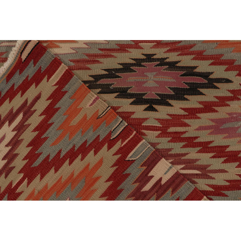 Vintage Tribal Kilim Rug In Red, Orange And Blue Geometric Patterns