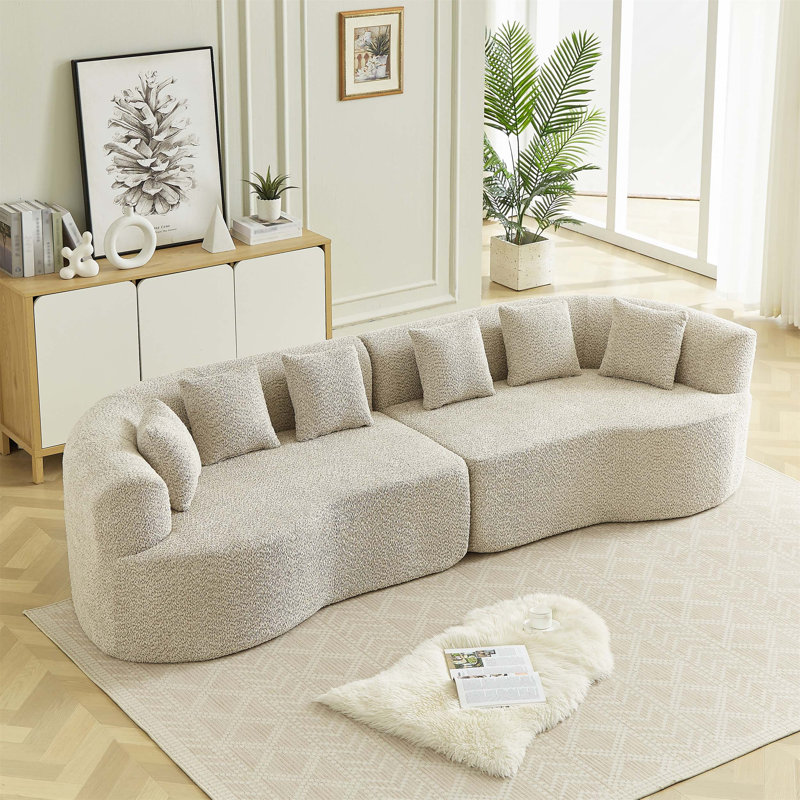 Canapé modulaire incurvé avec siège profond, support en mousse à mémoire de forme nuage, chenille de luxe sans assemblage à quatre places pour une détente ultime et un confort spacieux.
