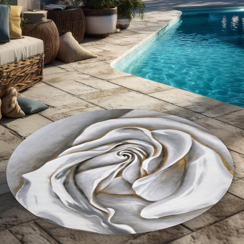 White Rose Delicate Rug - Romantic Office Outdoor Decor