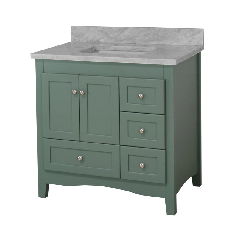 Ensemble de meuble-lavabo simple 36 po Edber, Vert sauge, Marbre de Carrare
