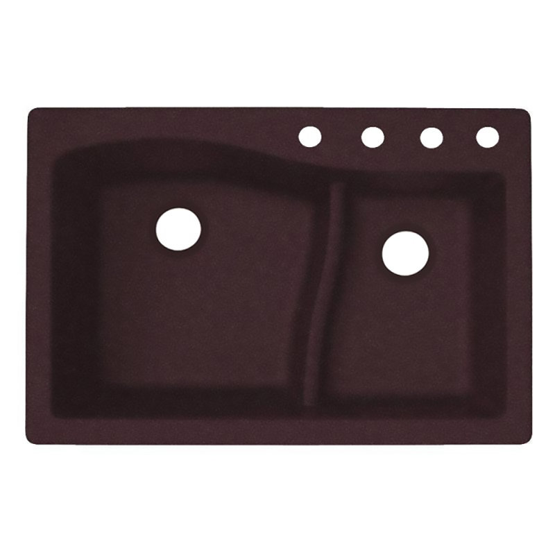 Évier de cuisine à double cuve l 33 po x l 22 po, Espresso, 4 trous
