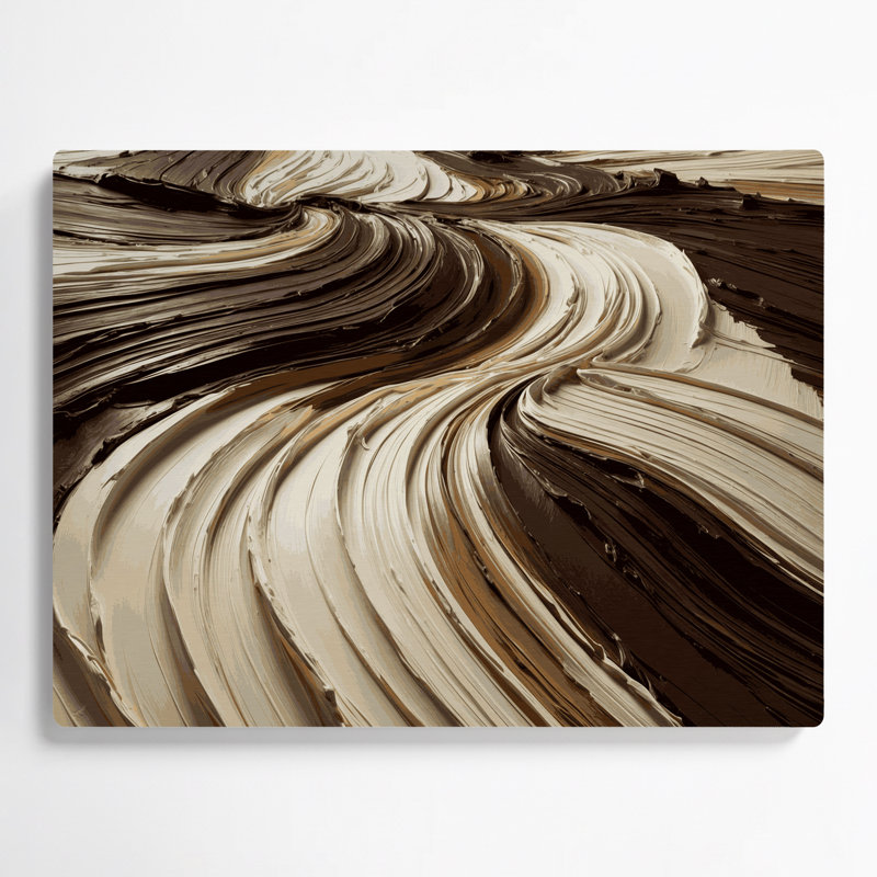 Art mural horizontal rayé horizontal brun foncé en métal beige, H 11 po x l 14 po