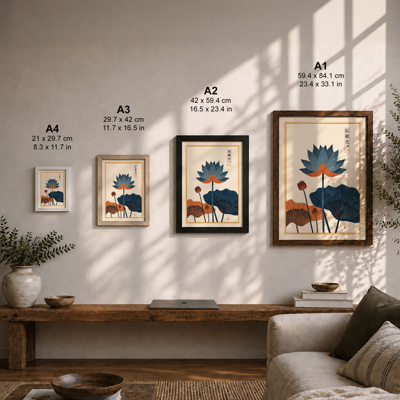 Lotus Meditation Japandi - Framed Print, A1 - 84.1 x 59.4 cm, Black