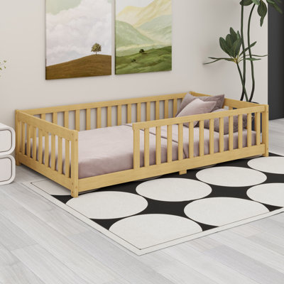 Contemporary Platform Bed Frame Featuring Guardrails And Sturdy Slats