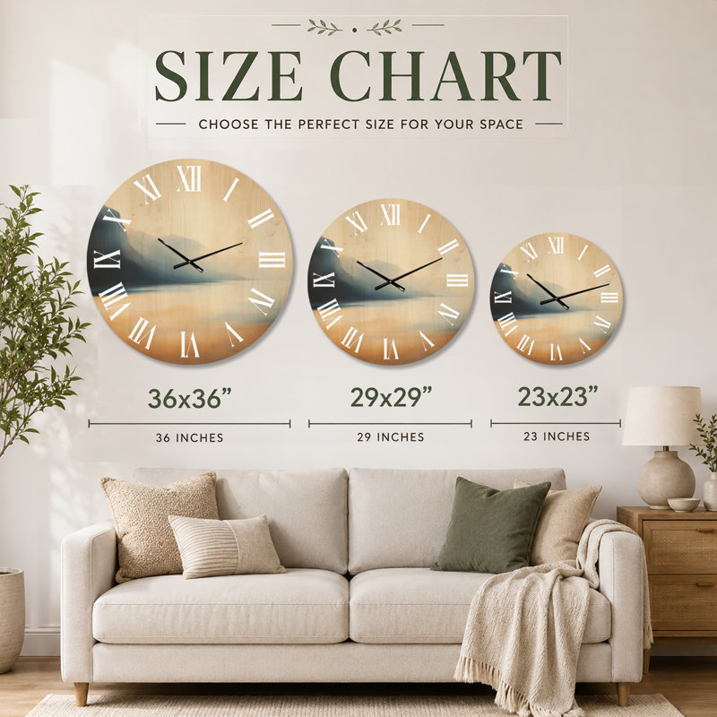 Ambre Côte Brume - Horloge murale décorative paysage marin, imprimée sur bois, Grand