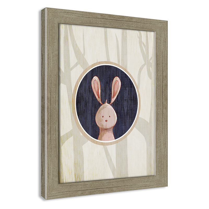 «Juvenile Forest Animals», impression sur papier, H 14 po x l 10 po x P 0,6 po, Encadré plat de bois de grange gris