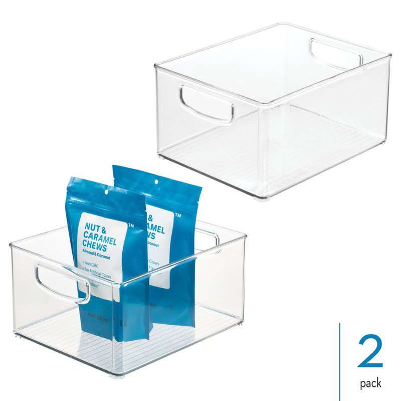 iDesign Plastic Stackable Pantry Bin with Handles - Set of 2 - Clear