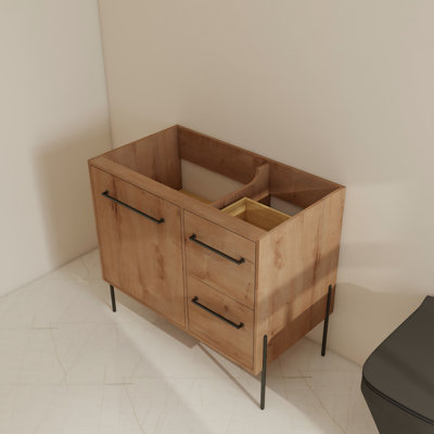 36" Free-Standing Single Bathroom Vanity Base With Adjustable Shelf And Drawers