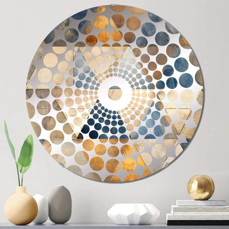 Beige And Blue Triangles Mosaic - Concentric Circles Decorative Mirror, 23.6" x 23.6"