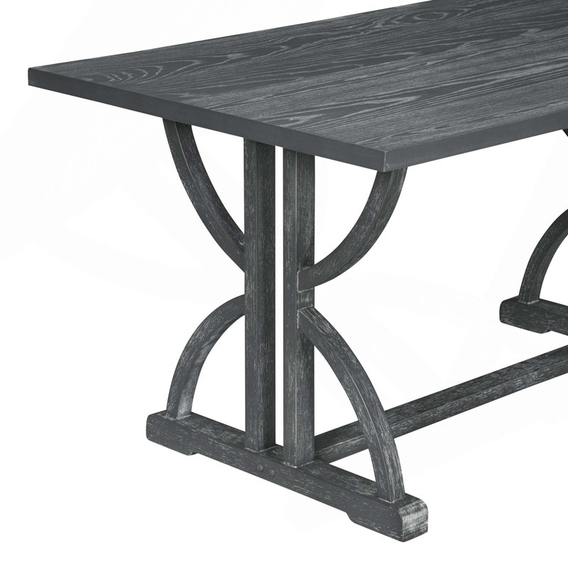 6Ppcs Retro Dining Set, Rectangular Unique Legs Dining Table With 4 Upholstered Chairs & 1 Bench For Dining Room And Kitchen