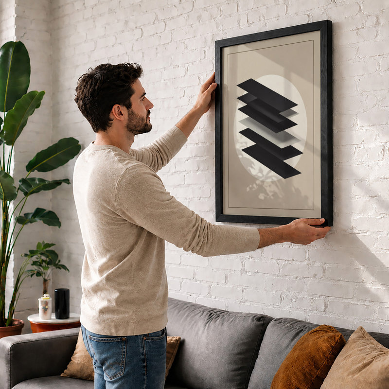 Stacked Geometry Geometric - Framed Print, A3 - 42.0 x 29.7 cm, Walnut