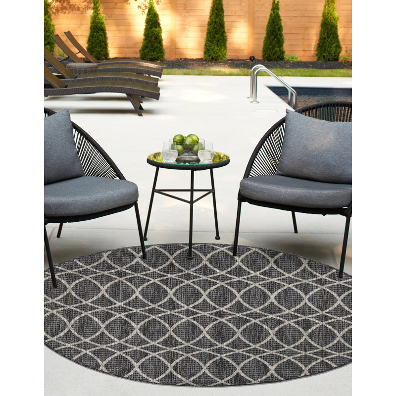 Charcoal Gitter Indoor/Outdoor Trellis Rug, Round 10'