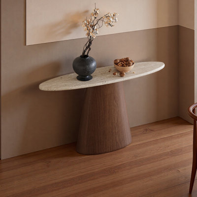 Oval-shaped sintered stone console table