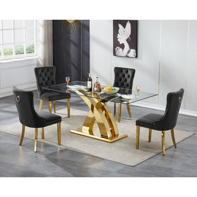 Glass Dining Table Set with Upholstered Dining Chairs, 70" Rectangle Kitchen Table and Chair Set, Clear Glass Dining Room Table Set, Modern Home Kitchen Furniture