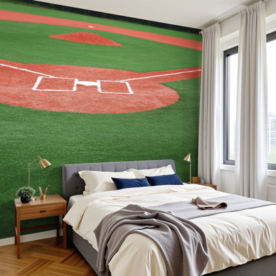 Peel and Stick Wallpaper 96" W x 69" H Modern Self Adhesive Wall Mural for Bedroom Baseball Field
