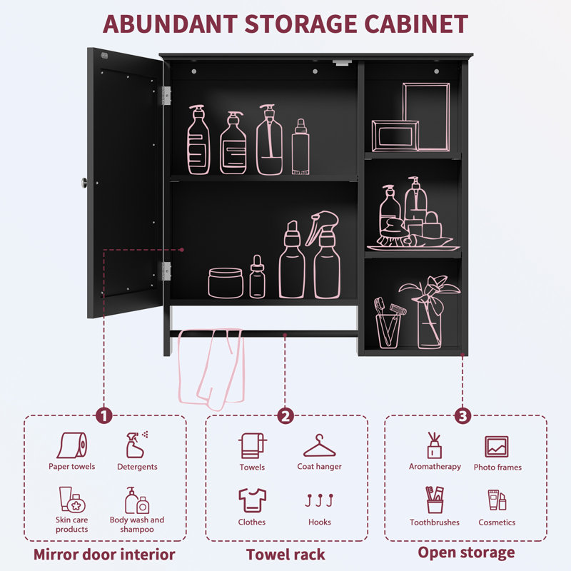 Wall Mounted Bathroom Storage Cabinet, Black