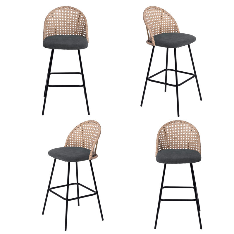 Upholstered Rattan Back Counter & Bar Stool, Black